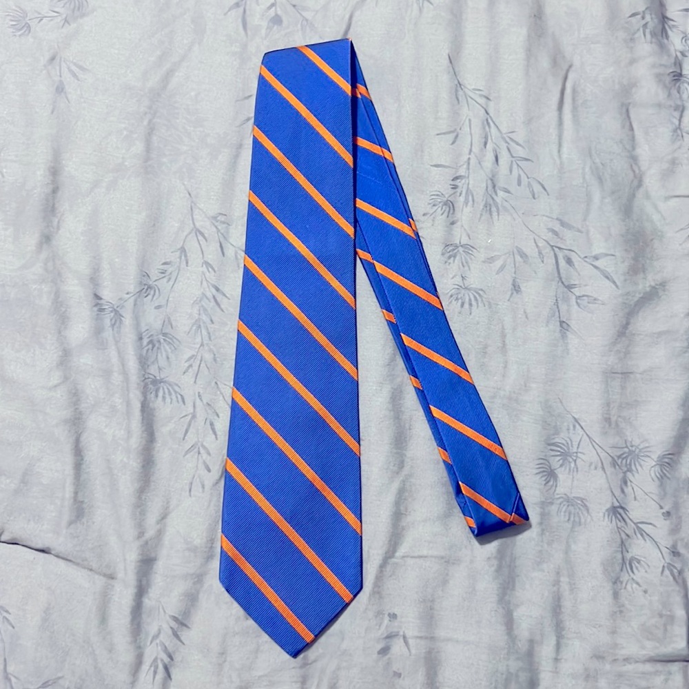 Lilly Pulitzer Mens Neck Tie 100% Silk Classic Stripe Blue Orange Hand made USA